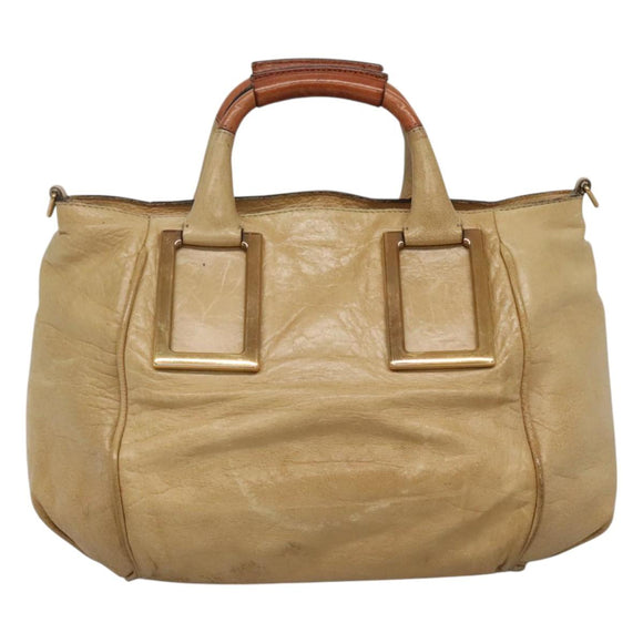 Chloe Hand Bag Leather 2way Beige Gold Auth th5645