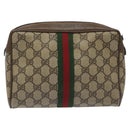 GUCCI GG Supreme Web Sherry Line Clutch Bag PVC Beige Red 89 01 012 Auth th5649-2
