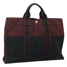 HERMES Fourre Tout MM Hand Bag Canvas Wine Red Auth th5651