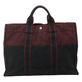HERMES Fourre Tout MM Hand Bag Canvas Wine Red Auth th5651 - 0