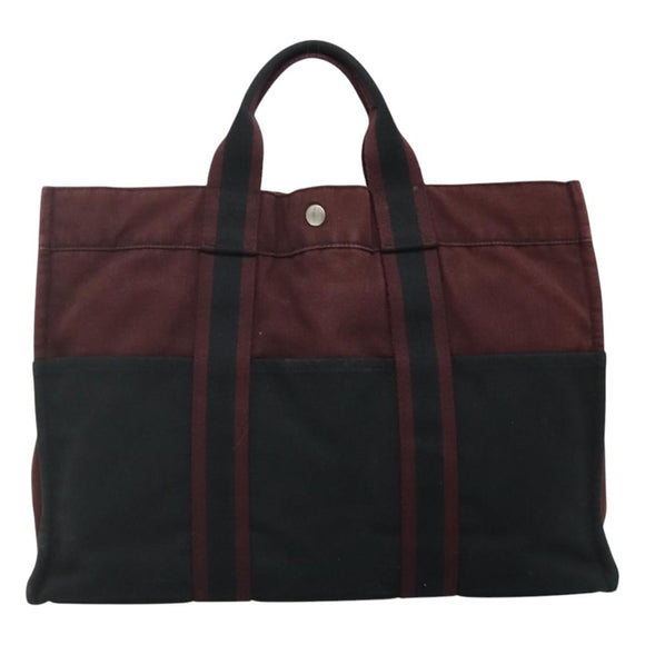 HERMES Fourre Tout MM Hand Bag Canvas Wine Red Auth th5651