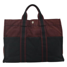 HERMES Fourre Tout MM Hand Bag Canvas Wine Red Auth th5651 - 0