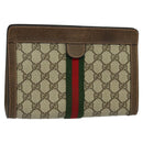GUCCI GG Supreme Web Sherry Line Clutch Bag PVC Beige Red 89 01 001 Auth th5661-1