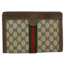 GUCCI GG Supreme Web Sherry Line Clutch Bag PVC Beige Red 89 01 001 Auth th5661-13