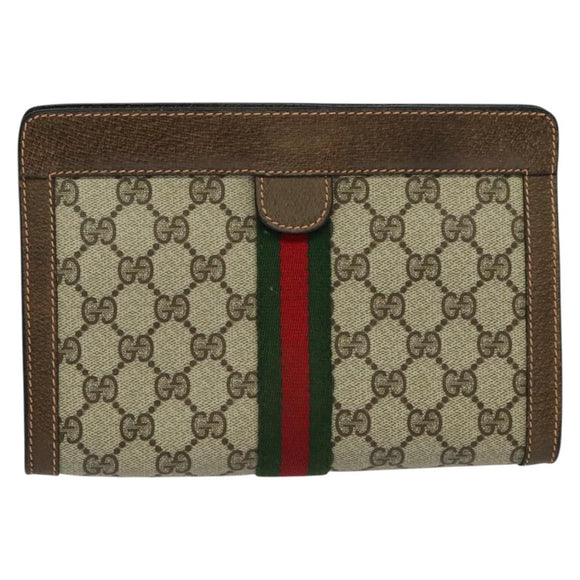 GUCCI GG Supreme Web Sherry Line Clutch Bag PVC Beige Red 89 01 001 Auth th5661