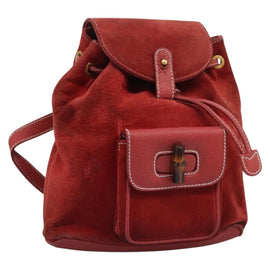 GUCCI Bamboo Backpack Suede Leather Red Gold 003 2852 0030 0 Auth th5663