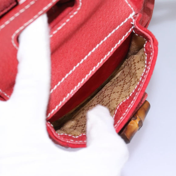 GUCCI Bamboo Backpack Suede Leather Red Gold 003 2852 0030 0 Auth th5663