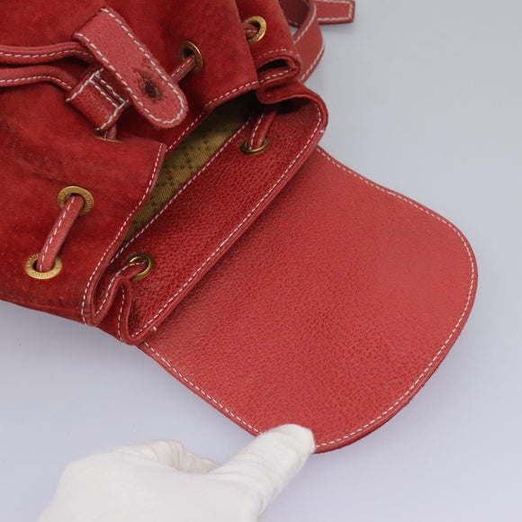 GUCCI Bamboo Backpack Suede Leather Red Gold 003 2852 0030 0 Auth th5663