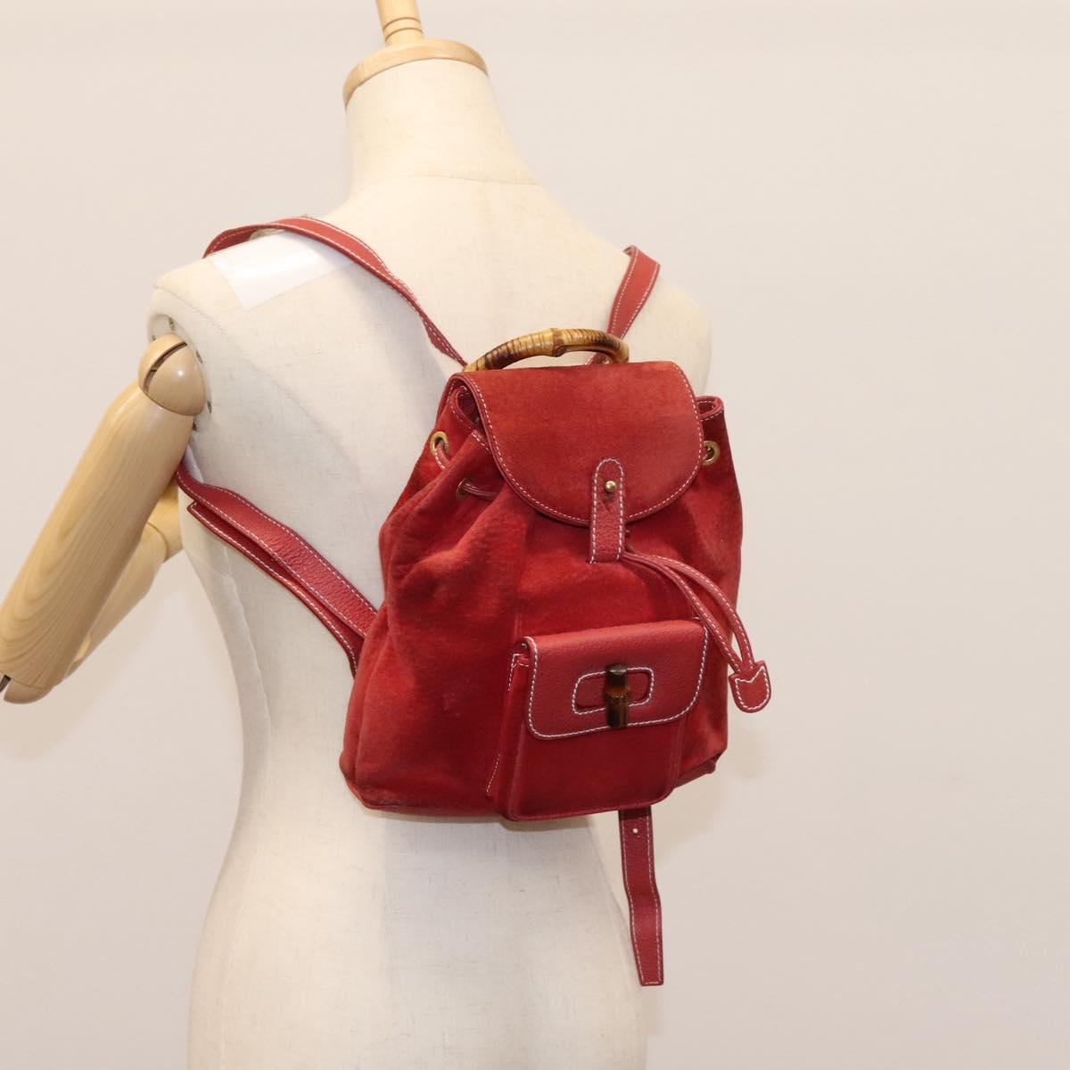 GUCCI Bamboo Backpack Suede Leather Red Gold Bamboo backpack Gucci Red in Suede - 39921534 main image 2