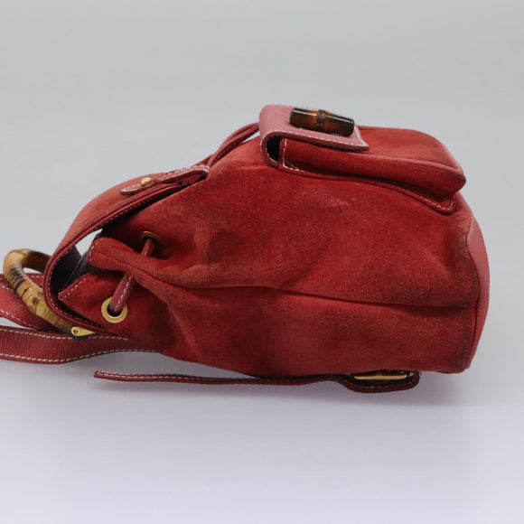 GUCCI Bamboo Backpack Suede Leather Red Gold 003 2852 0030 0 Auth th5663