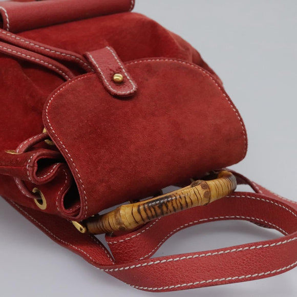 GUCCI Bamboo Backpack Suede Leather Red Gold 003 2852 0030 0 Auth th5663