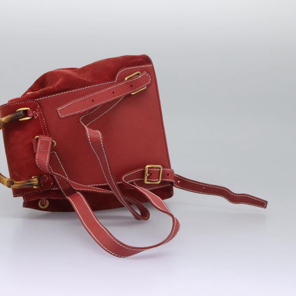 GUCCI Bamboo Backpack Suede Leather Red Gold 003 2852 0030 0 Auth th5663