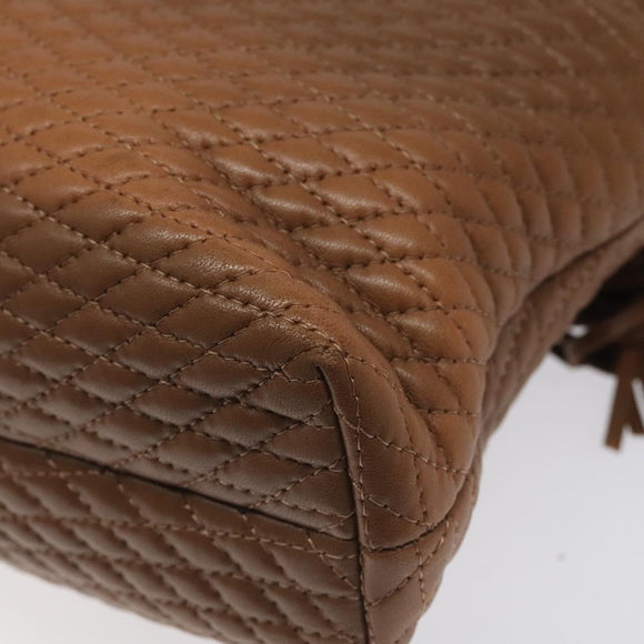 BALLY Quilted Hand Bag Leather Brown Gold Auth th5678