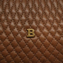 BALLY Quilted Hand Bag Leather Brown Gold Auth th5678-17