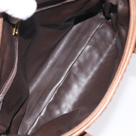 BALLY Quilted Hand Bag Leather Brown Gold Auth th5678