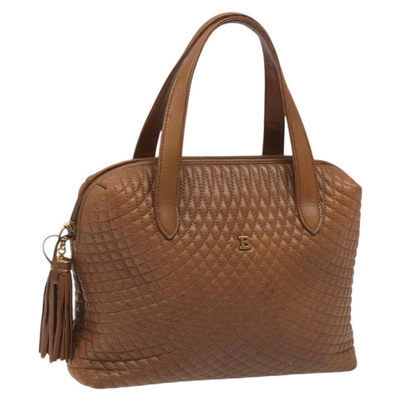 BALLY Quilted Hand Bag Leather Brown Gold Auth th5678