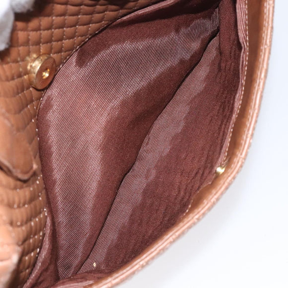 BALLY Quilted Hand Bag Leather Brown Gold Auth th5678