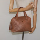 BALLY Quilted Hand Bag Leather Brown Gold Auth th5678-24