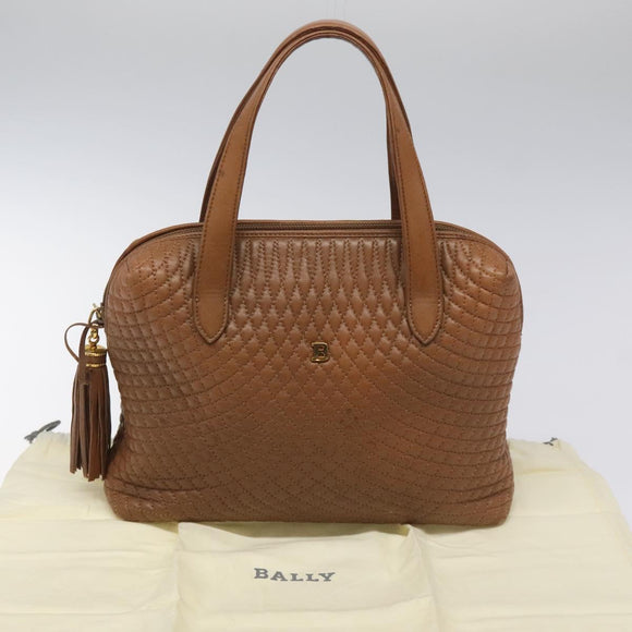 BALLY Quilted Hand Bag Leather Brown Gold Auth th5678