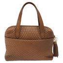 BALLY Quilted Hand Bag Leather Brown Gold Auth th5678-2