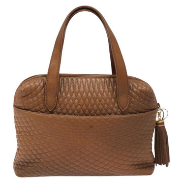BALLY Quilted Hand Bag Leather Brown Gold Auth th5678 - 0