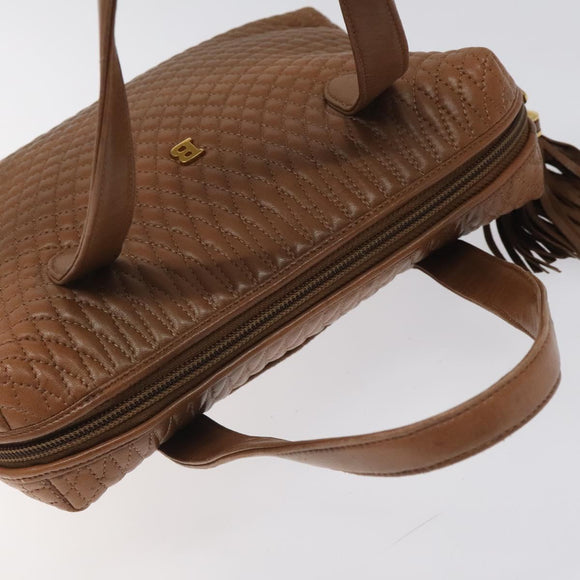 BALLY Quilted Hand Bag Leather Brown Gold Auth th5678