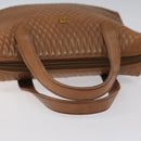 BALLY Quilted Hand Bag Leather Brown Gold Auth th5678-7