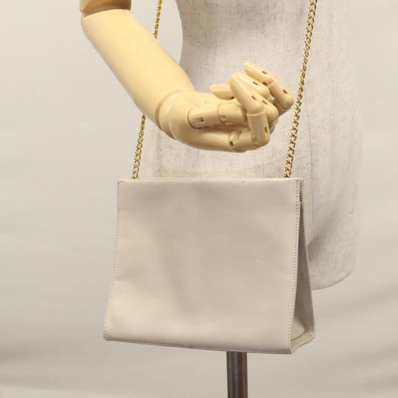 Salvatore Ferragamo Chain Shoulder Bag Leather Beige Gold Auth th5704