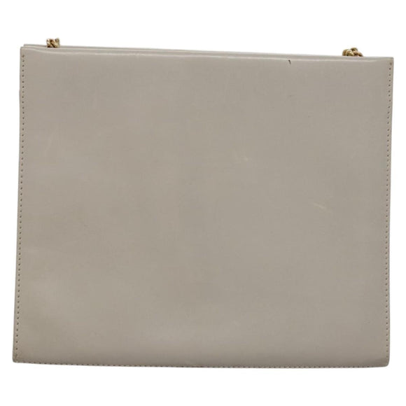 Salvatore Ferragamo Chain Shoulder Bag Leather Beige Gold Auth th5704