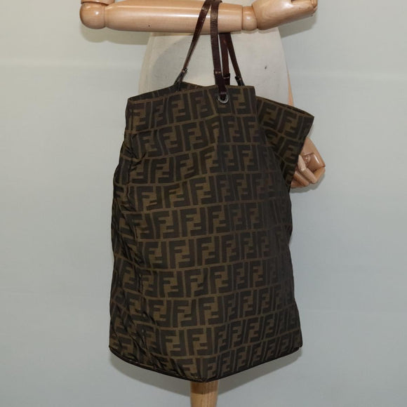 FENDI Zucca Canvas Hand Bag Brown Black Auth th5711