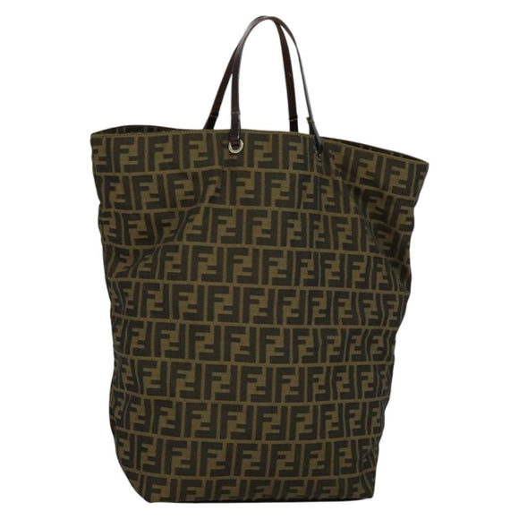 FENDI Zucca Canvas Hand Bag Brown Black Auth th5711