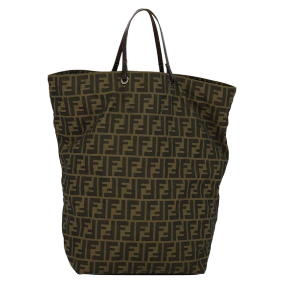 FENDI Zucca Canvas Hand Bag Brown Black Auth th5711