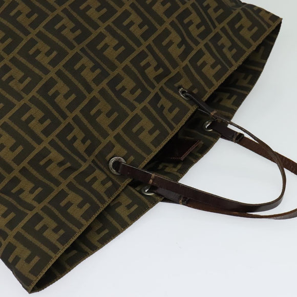 FENDI Zucca Canvas Hand Bag Brown Black Auth th5711