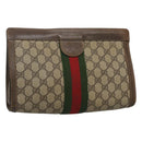 GUCCI GG Supreme Web Sherry Line Clutch Bag PVC Beige Red Auth th5745-1