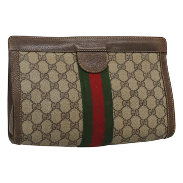GUCCI GG Supreme Web Sherry Line Clutch Bag PVC Beige Red Auth th5745