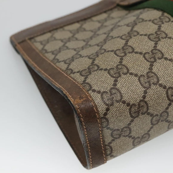 GUCCI GG Supreme Web Sherry Line Clutch Bag PVC Beige Red Auth th5745