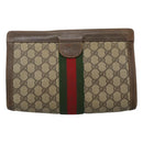 GUCCI GG Supreme Web Sherry Line Clutch Bag PVC Beige Red Auth th5745-2