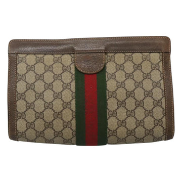 GUCCI GG Supreme Web Sherry Line Clutch Bag PVC Beige Red Auth th5745 - 0