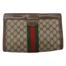 GUCCI GG Supreme Web Sherry Line Clutch Bag PVC Beige Red Auth th5745-3