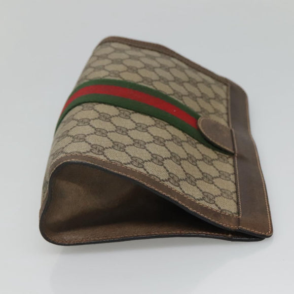 GUCCI GG Supreme Web Sherry Line Clutch Bag PVC Beige Red Auth th5745