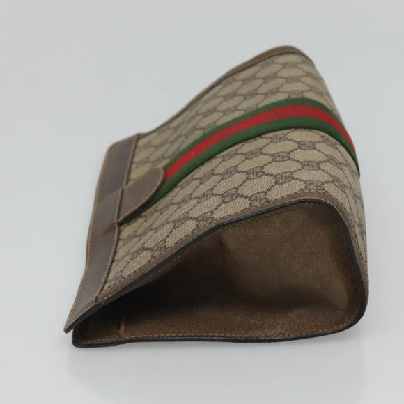 GUCCI GG Supreme Web Sherry Line Clutch Bag PVC Beige Red Auth th5745