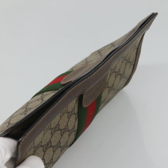 GUCCI GG Supreme Web Sherry Line Clutch Bag PVC Beige Red Auth th5745