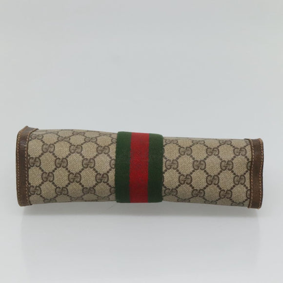 GUCCI GG Supreme Web Sherry Line Clutch Bag PVC Beige Red Auth th5745
