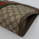 GUCCI GG Supreme Web Sherry Line Clutch Bag PVC Beige Red Auth th5745-8