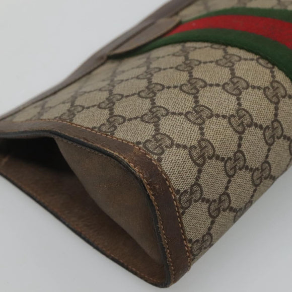 GUCCI GG Supreme Web Sherry Line Clutch Bag PVC Beige Red Auth th5745