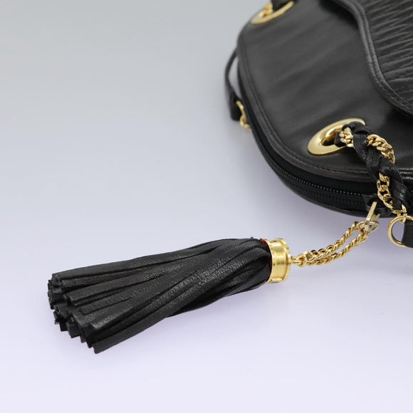 BALLY Chain Shoulder Bag Leather Black Gold Auth th5773