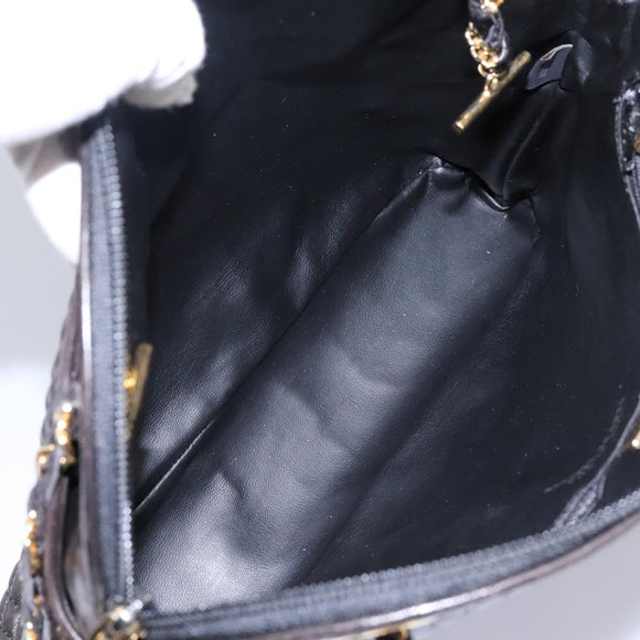 BALLY Chain Shoulder Bag Leather Black Gold Auth th5773