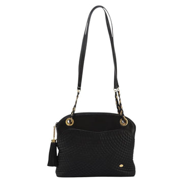 BALLY Chain Shoulder Bag Leather Black Gold Auth th5773 - 0