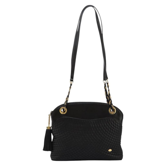 BALLY Chain Shoulder Bag Leather Black Gold Auth th5773