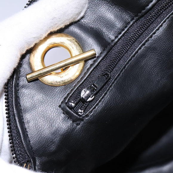 BALLY Chain Shoulder Bag Leather Black Gold Auth th5773